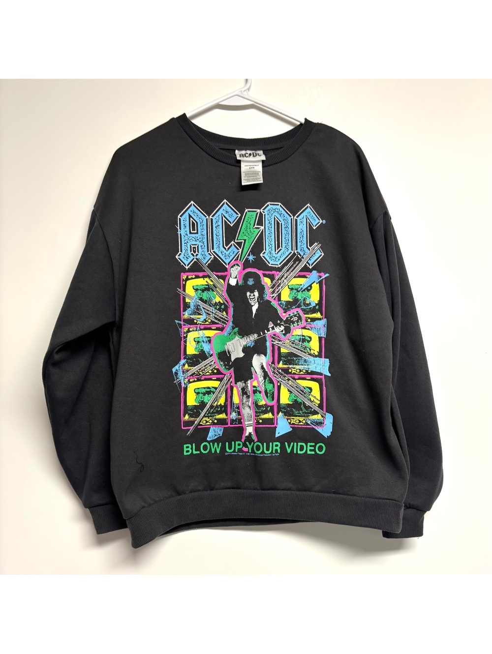 AC/DC Blow Up Your Video Sweatshirt Adult Medium Black Neon Graphic 2016